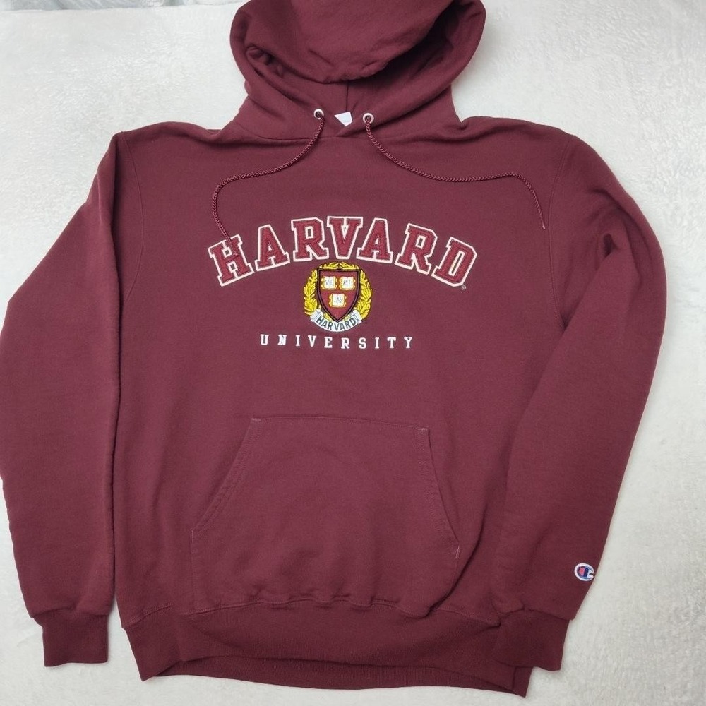 Champion Hoodie Mens M Red Harvard Pullover Hooded Pockets Embroidered